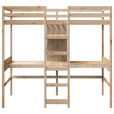 Loft Bed Frame without Mattress 75x190cm Solid Wood Pine