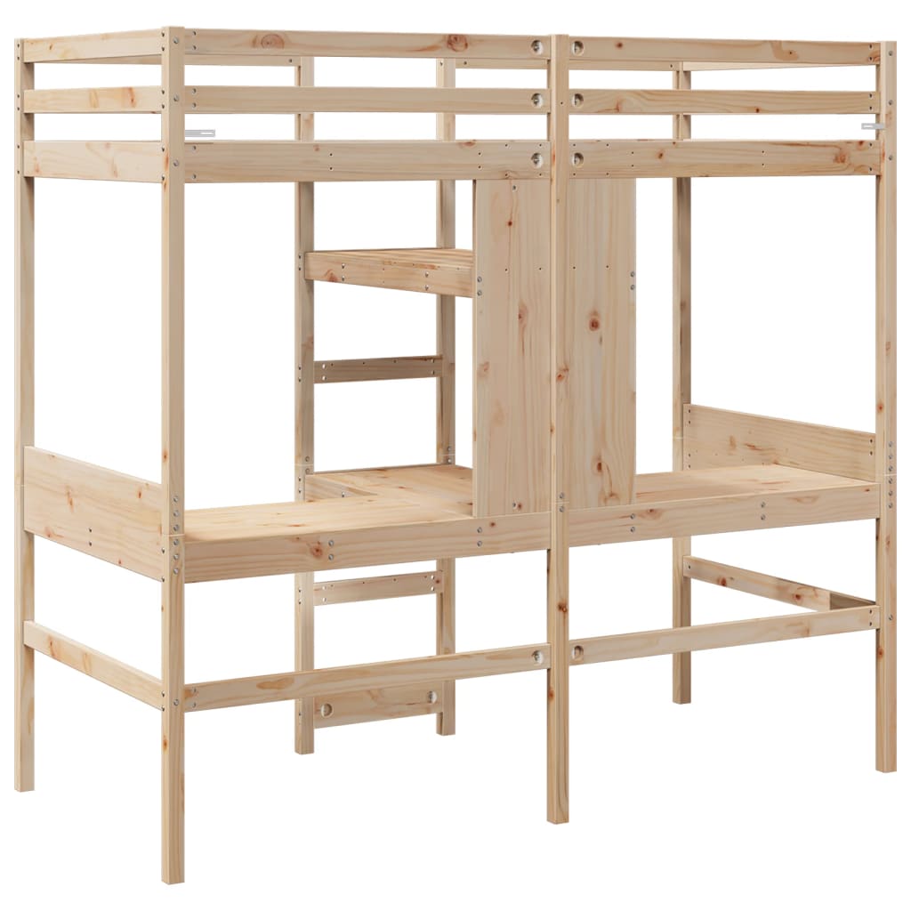 Loft Bed Frame without Mattress 75x190cm Solid Wood Pine