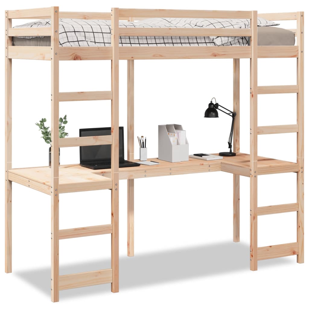 Loft Bed Frame without Mattress 75x190 cm Small Single Solid Wood Pine