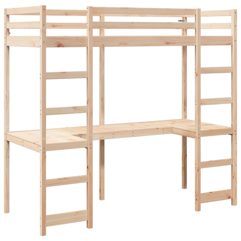 Loft Bed Frame without Mattress 75x190 cm Small Single Solid Wood Pine