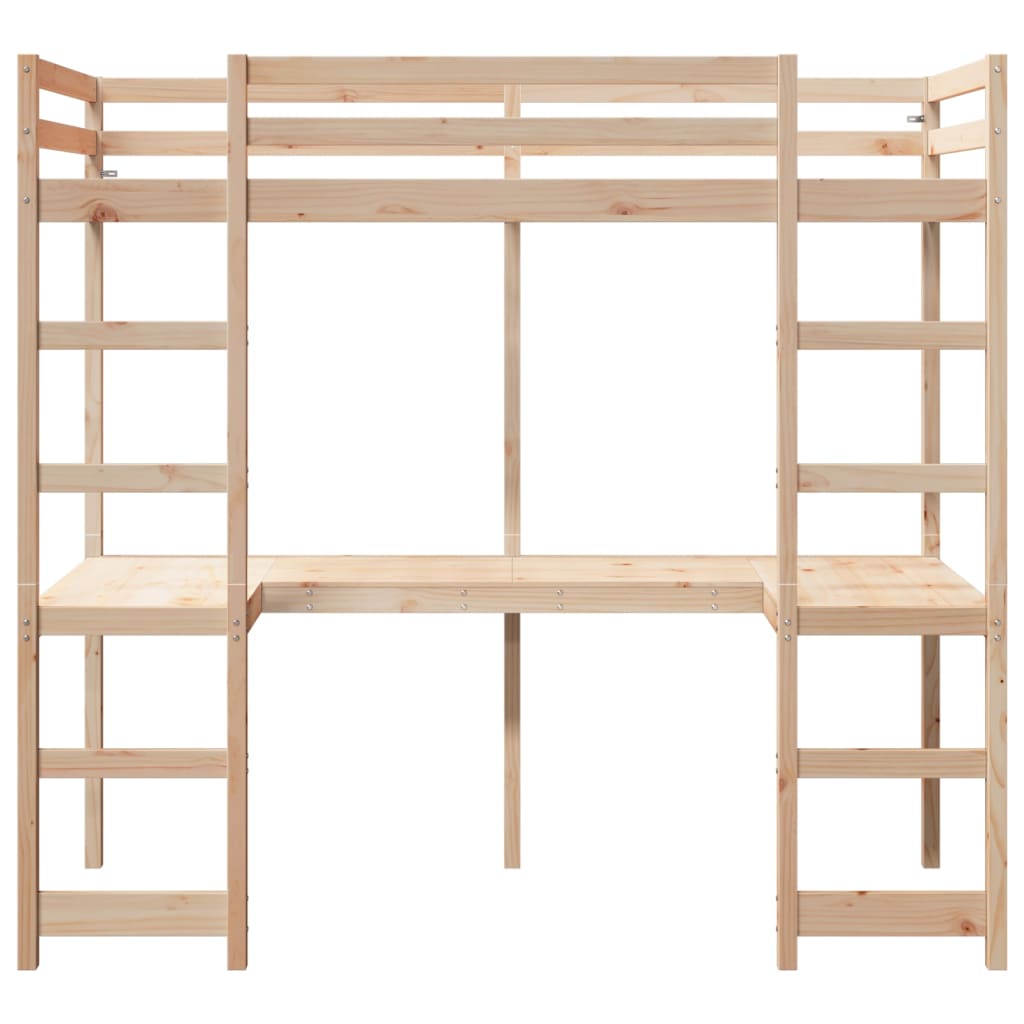 Loft Bed Frame without Mattress 75x190 cm Small Single Solid Wood Pine