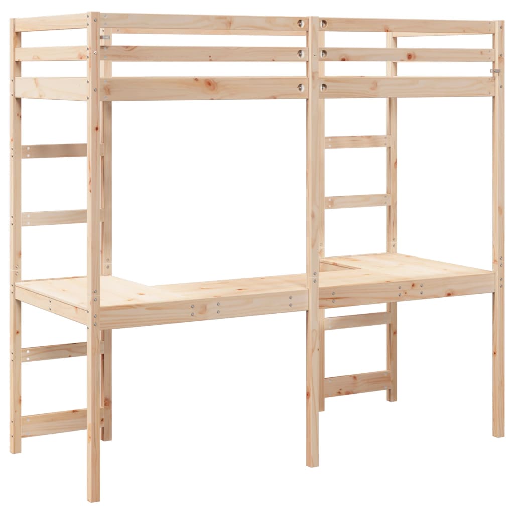 Loft Bed Frame without Mattress 75x190 cm Small Single Solid Wood Pine