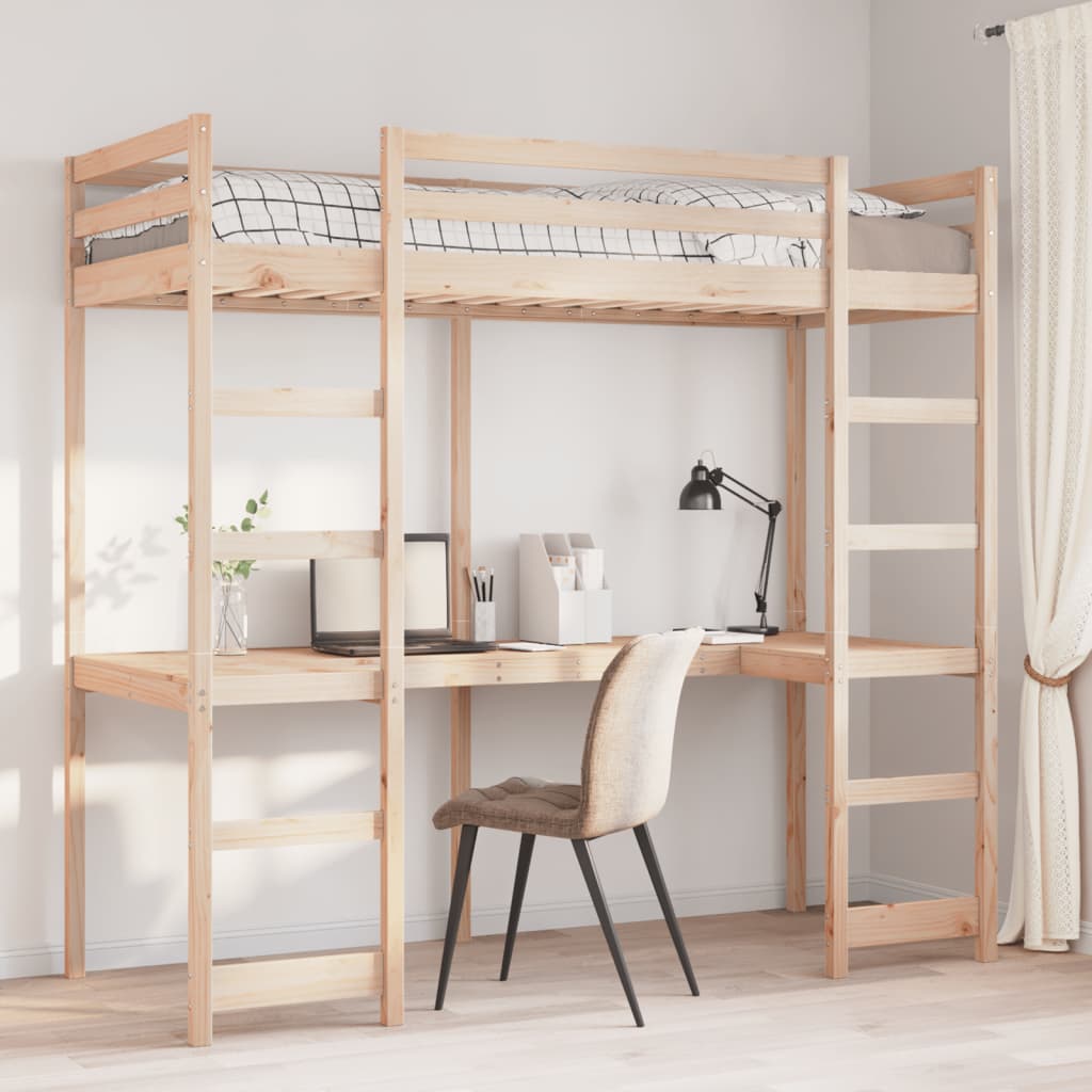 Loft Bed Frame without Mattress 75x190 cm Small Single Solid Wood Pine