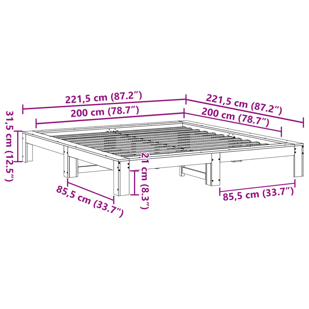 Bed Frame without Mattress 200x200 cm Solid Wood Pine