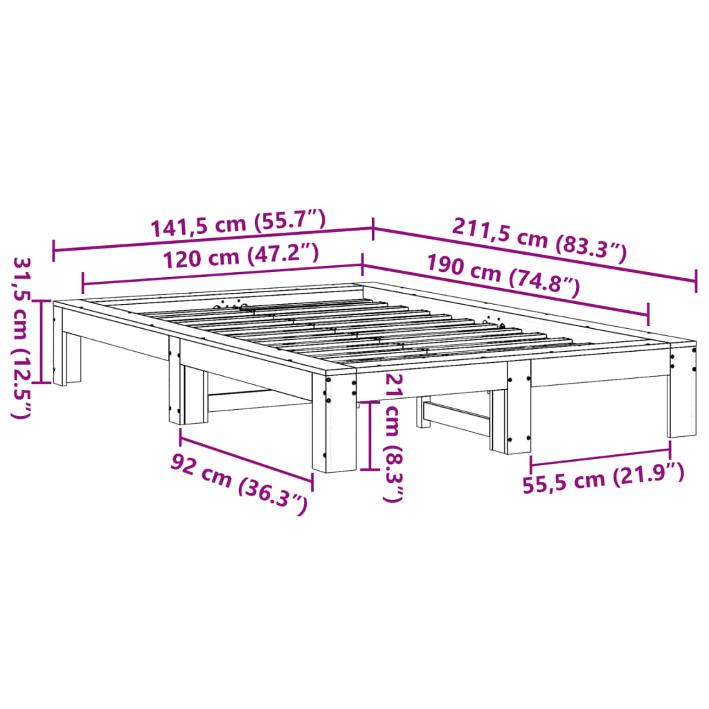 Bed Frame without Mattress White 120x190 cm Small Double Solid Wood Pine