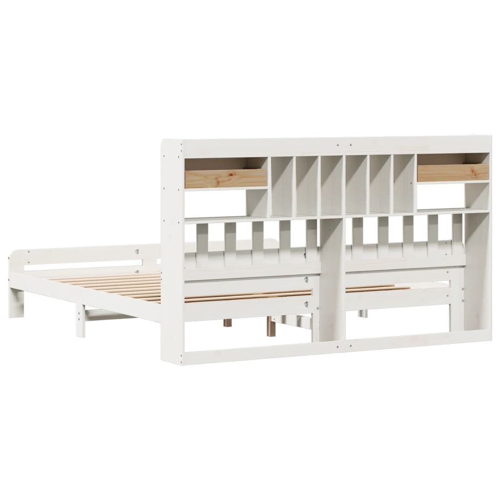 Bookcase Bed without Mattress White 180x200 cm Super King Solid Wood Pine