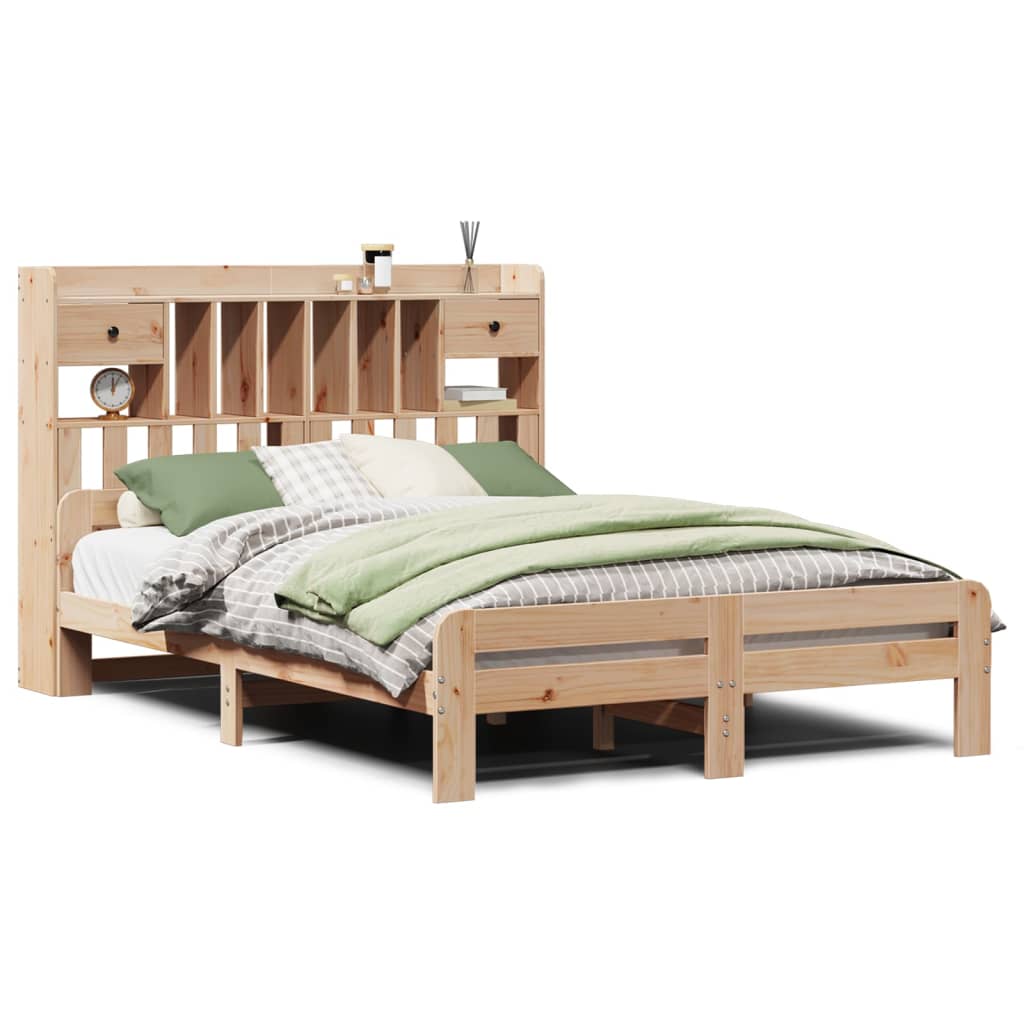 Bookcase Bed without Mattress 140x190 cm Solid Wood Pine