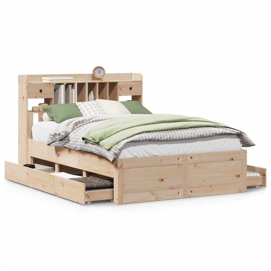 Bookcase Bed without Mattress 150x200 cm King Size Solid Wood Pine