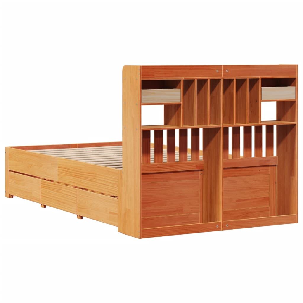 Bookcase Bed without Mattress Wax Brown 120x190 cm Small Double Solid Wood Pine