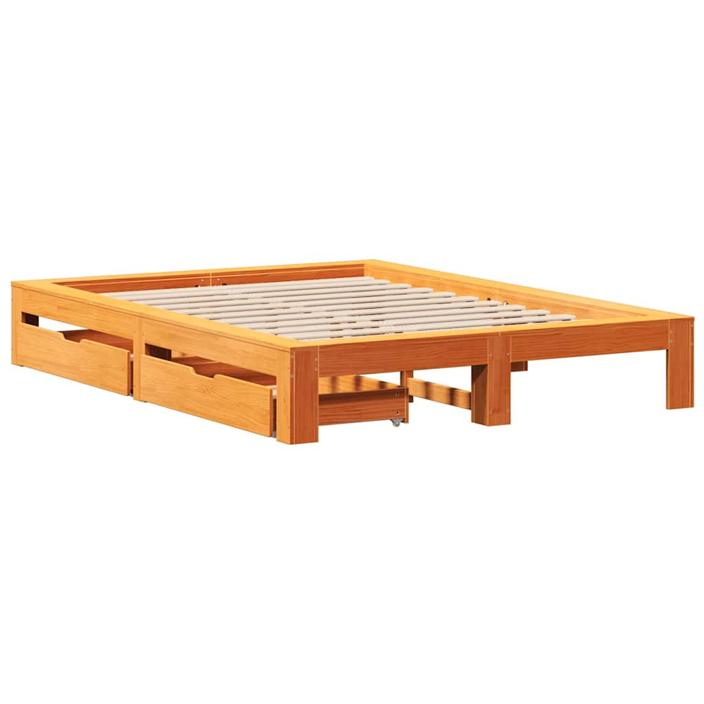 Bed Frame without Mattress Wax Brown 140x200 cm Solid Wood Pine