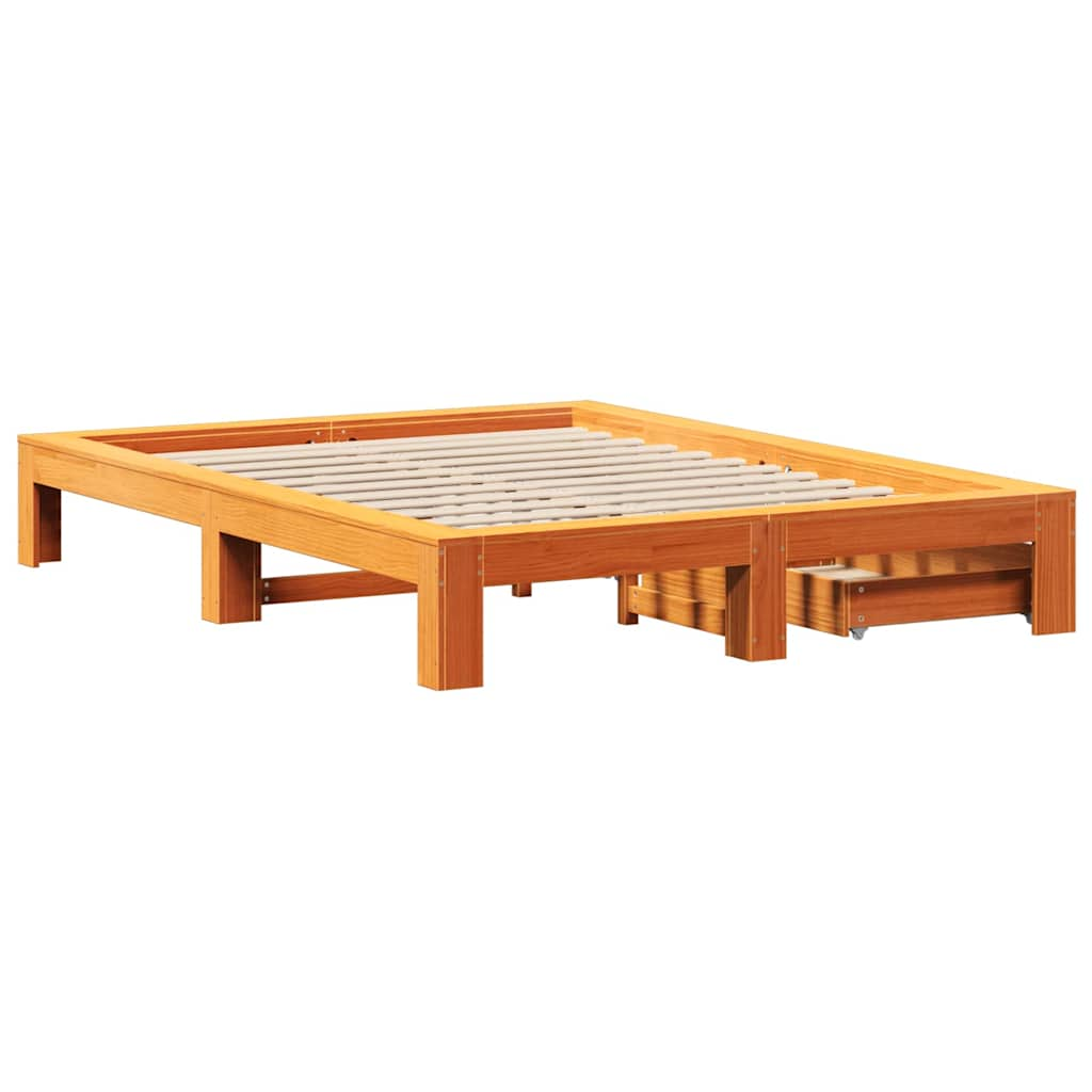 Bed Frame without Mattress Wax Brown 140x200 cm Solid Wood Pine