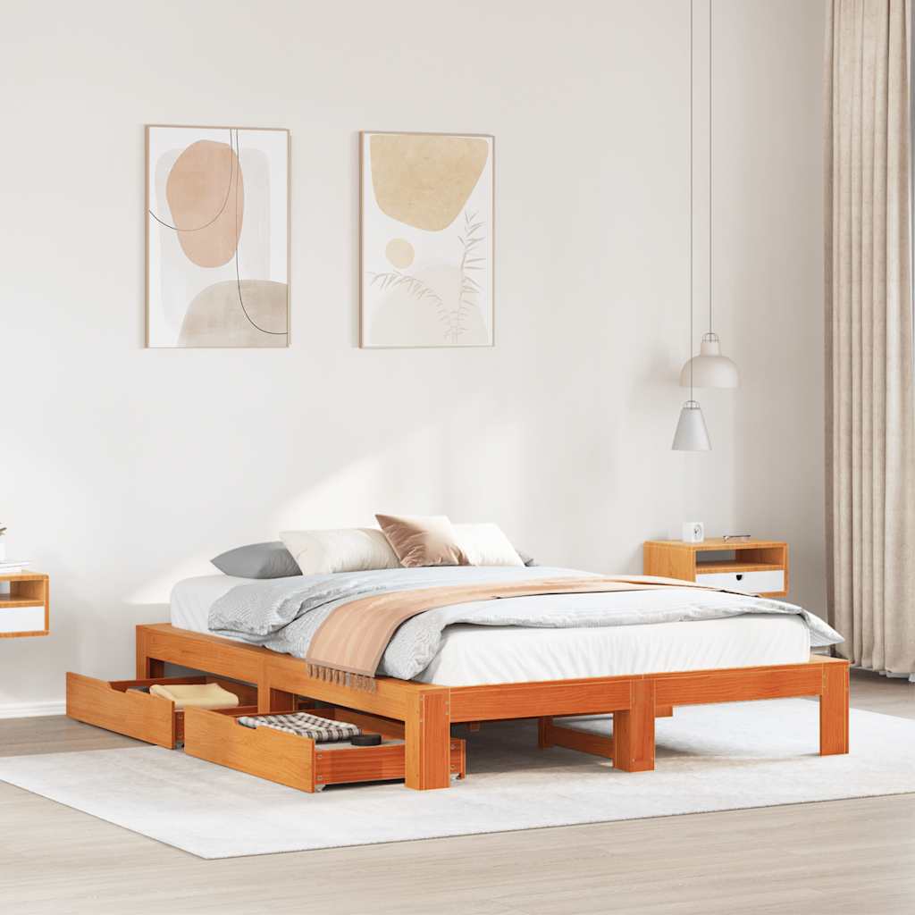 Bed Frame without Mattress Wax Brown 140x200 cm Solid Wood Pine