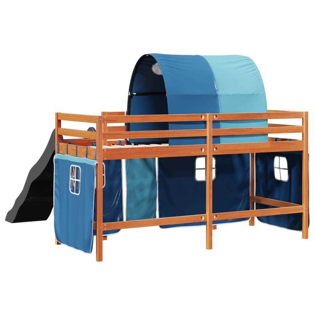 Kids' Loft Bed with Tunnel Blue 90x190 cm Solid Wood Pine