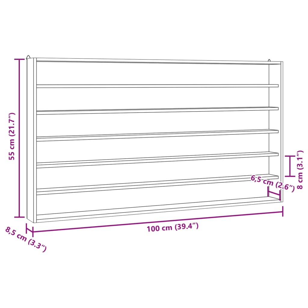 Wooden Collector's Display Case with 6 Shelves 100x8.5x55cm