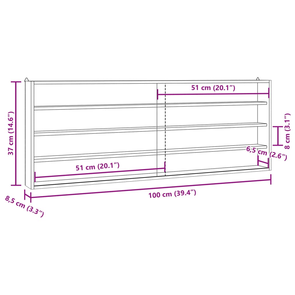 Wooden Collector's Display Case with Doors 100x8.5x37cm