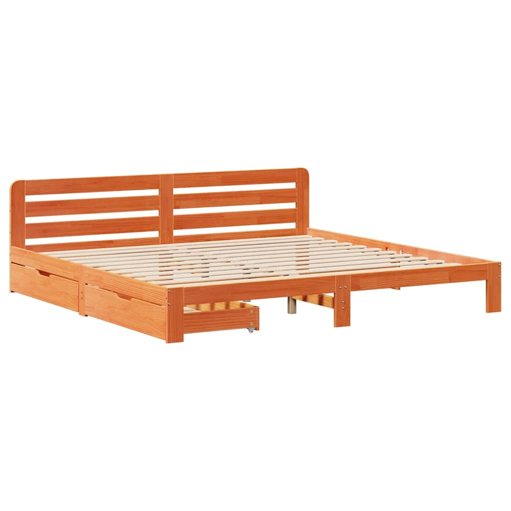 Bed Frame without Mattress Wax Brown 200x200 cm Solid Wood Pine