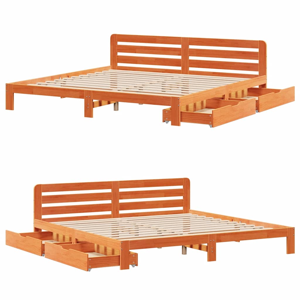 Bed Frame without Mattress Wax Brown 200x200 cm Solid Wood Pine