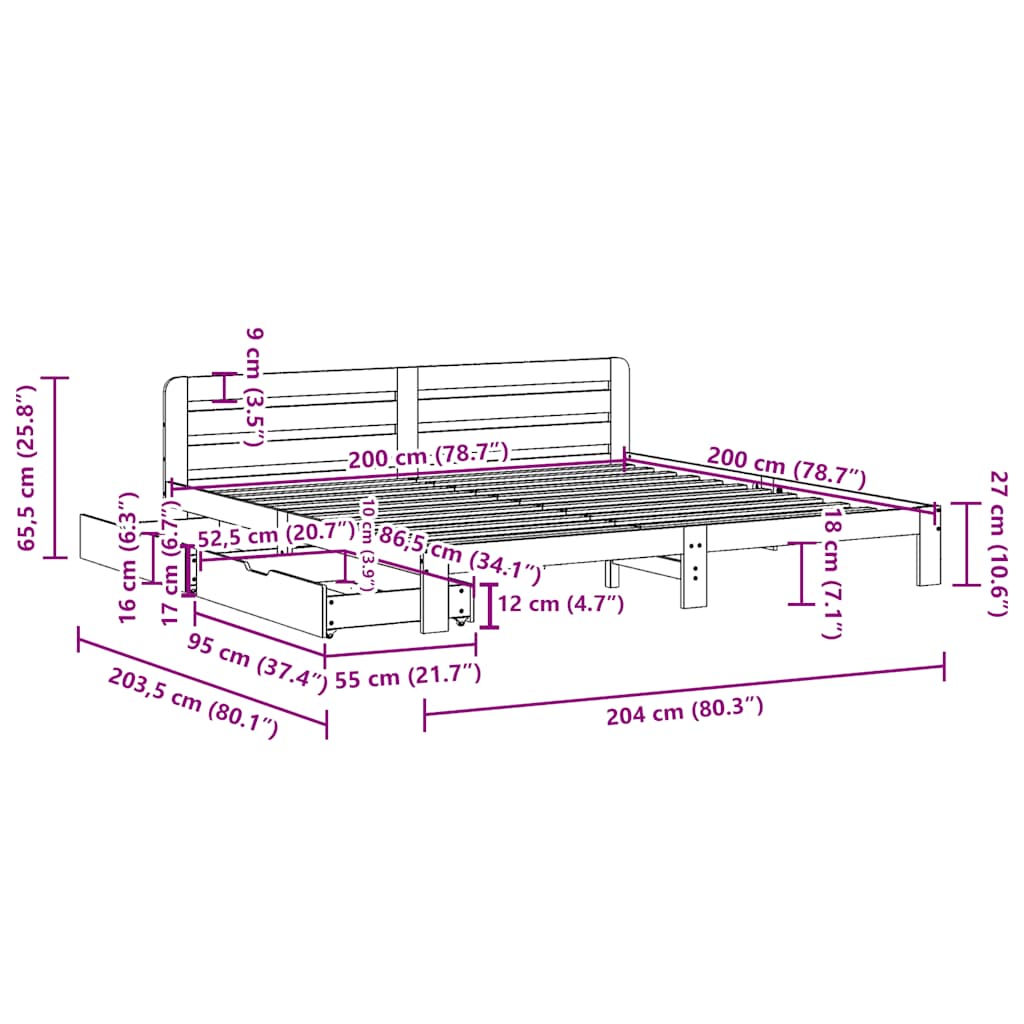 Bed Frame without Mattress Wax Brown 200x200 cm Solid Wood Pine