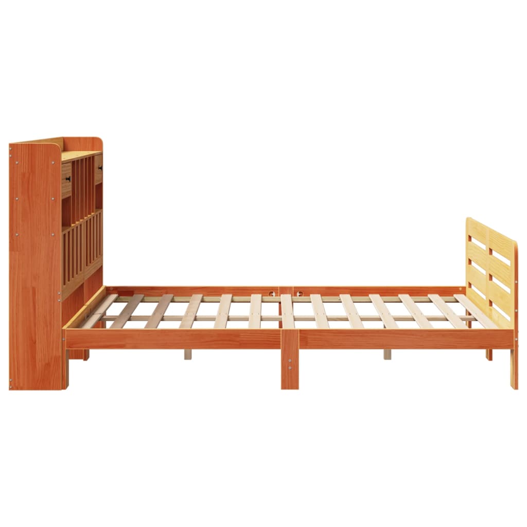 Bookcase Bed without Mattress Wax Brown 140x200 cm Solid Wood Pine