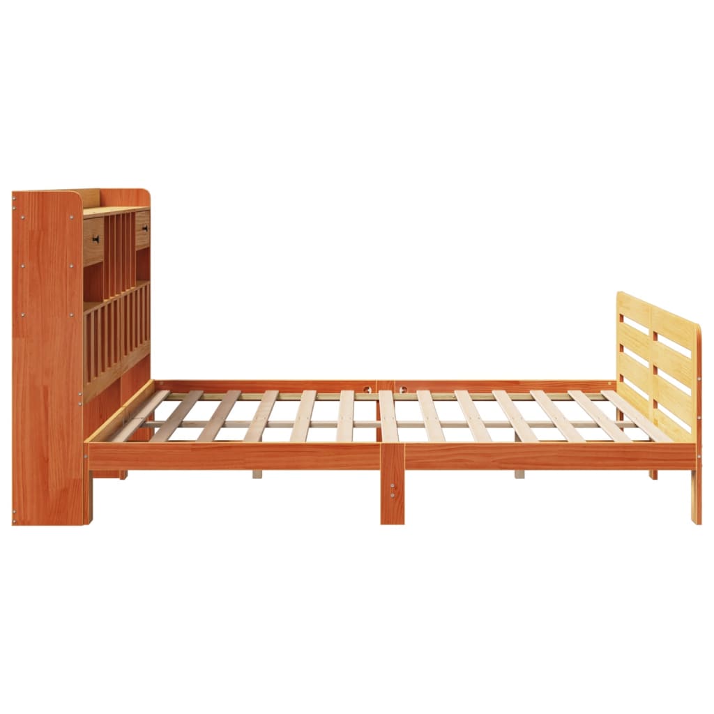 Bookcase Bed without Mattress Wax Brown 200x200 cm Solid Wood Pine