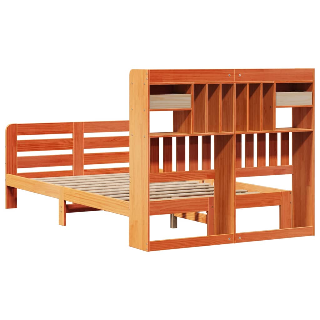 Bookcase Bed without Mattress Wax Brown 135x190 cm Double Solid Wood Pine