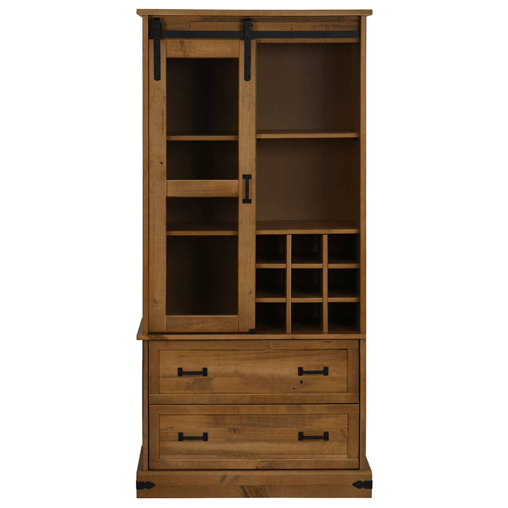 Wine Cabinet HALDEN with Wine Racks and Sliding Door Pine