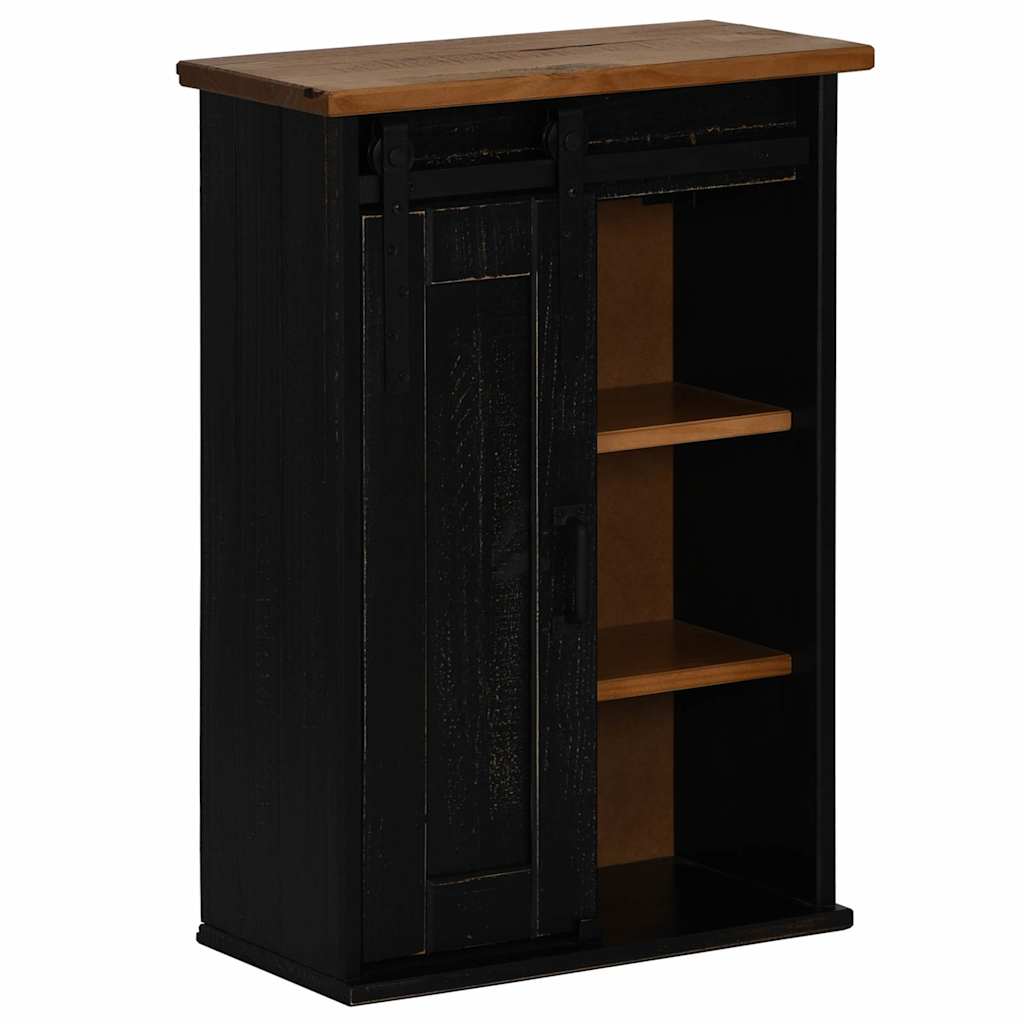 Hanging Cabinet HALDEN with Sliding Door Black 49x22.5x70 cm Pine