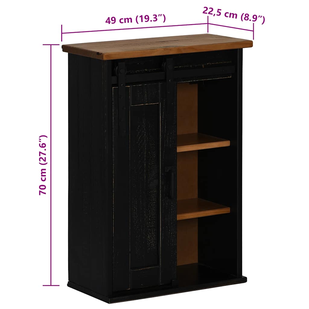 Hanging Cabinet HALDEN with Sliding Door Black 49x22.5x70 cm Pine