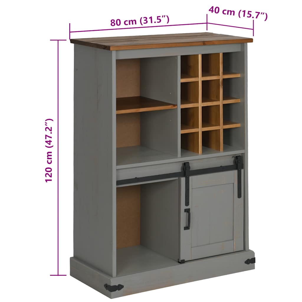 Wine Cabinet HALDEN with Wine Racks and Sliding Door Grey Pine