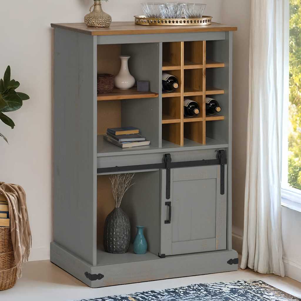 Wine Cabinet HALDEN with Wine Racks and Sliding Door Grey Pine