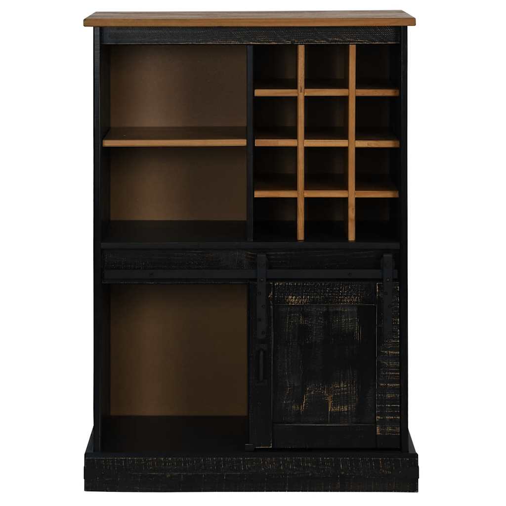 Wine Cabinet HALDEN with Wine Racks and Sliding Door Black Pine