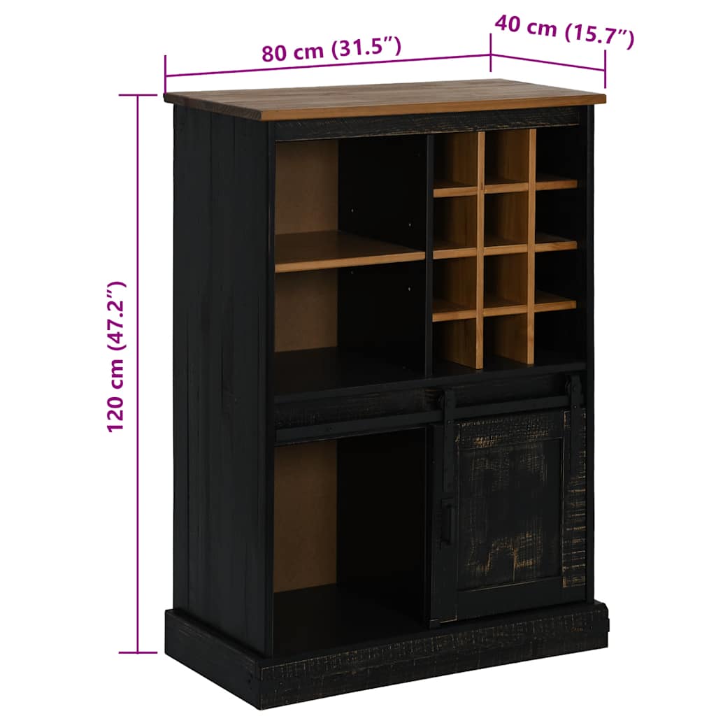 Wine Cabinet HALDEN with Wine Racks and Sliding Door Black Pine