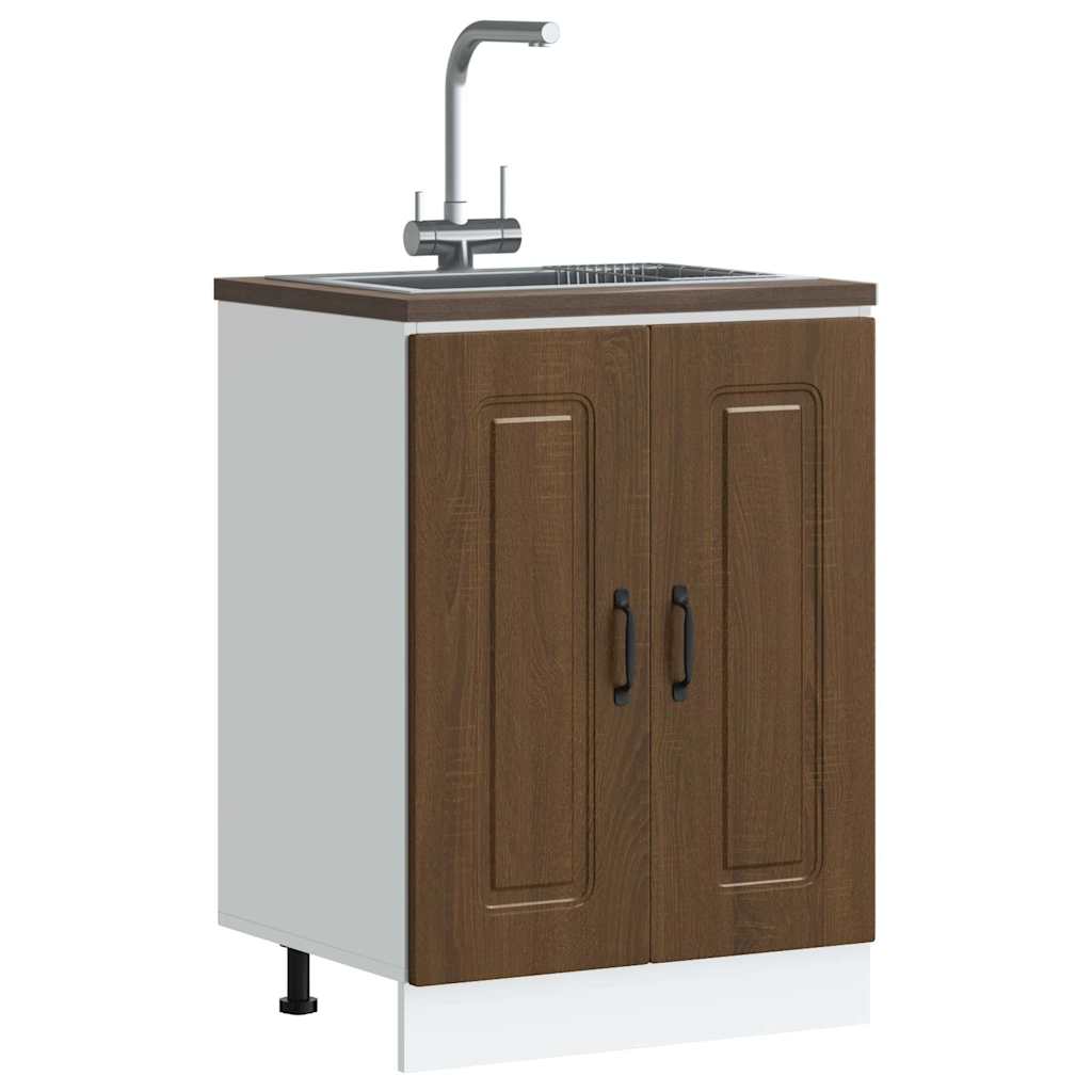 Sink Base Cabinet Kalmar Brown Oak 60x46x81.5 cm Engineered Wood