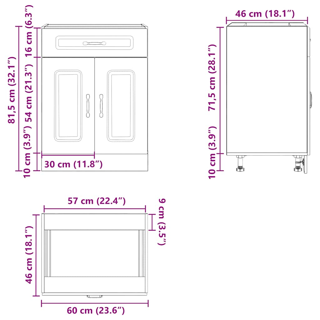 Kitchen Base Cabinet Kalmar Grey Sonoma Engineered Wood