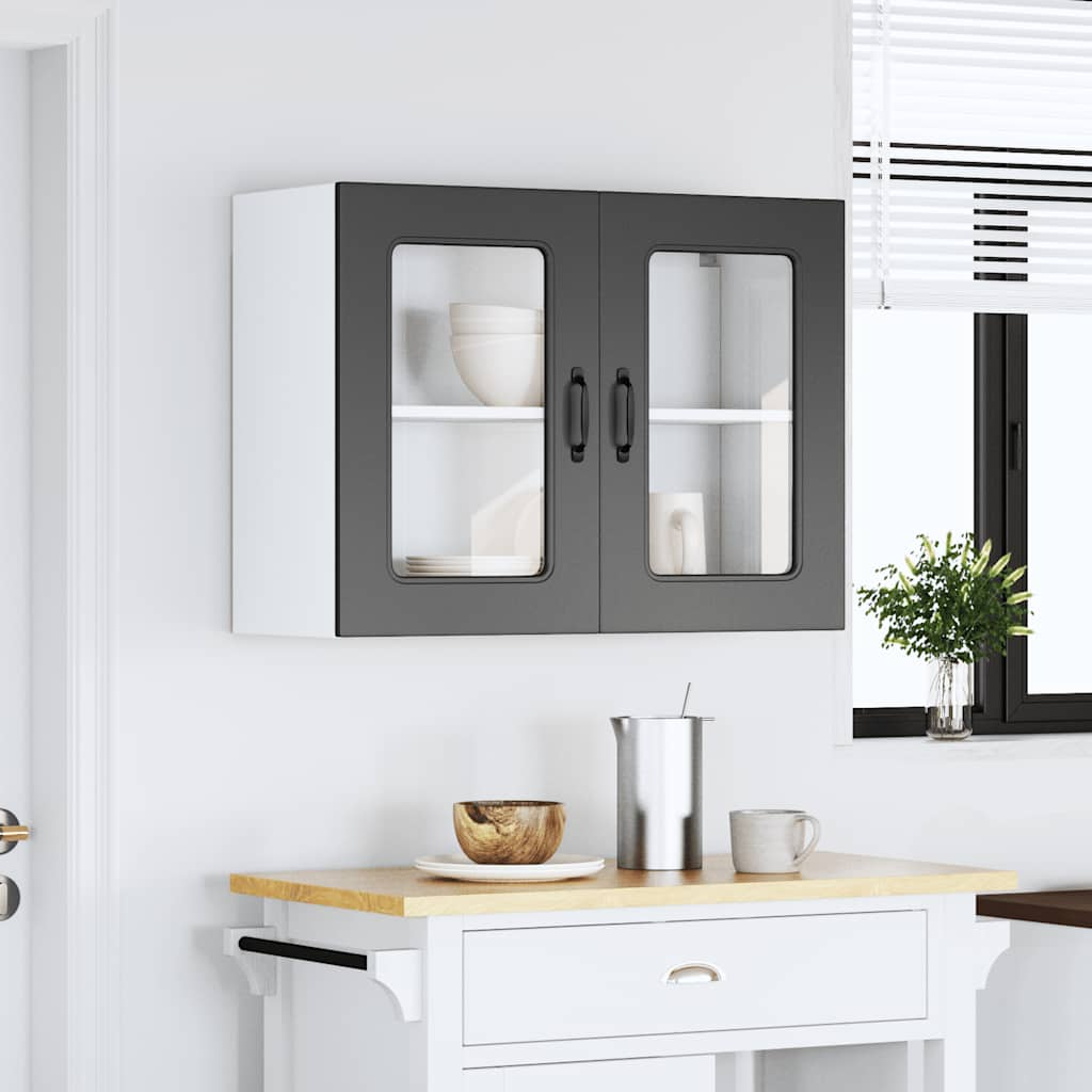 Kitchen Wall Cabinet with Glass Door Kalmar Black Engineered Wood