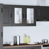 Kitchen Wall Cabinet with Glass Door Kalmar Black Engineered Wood