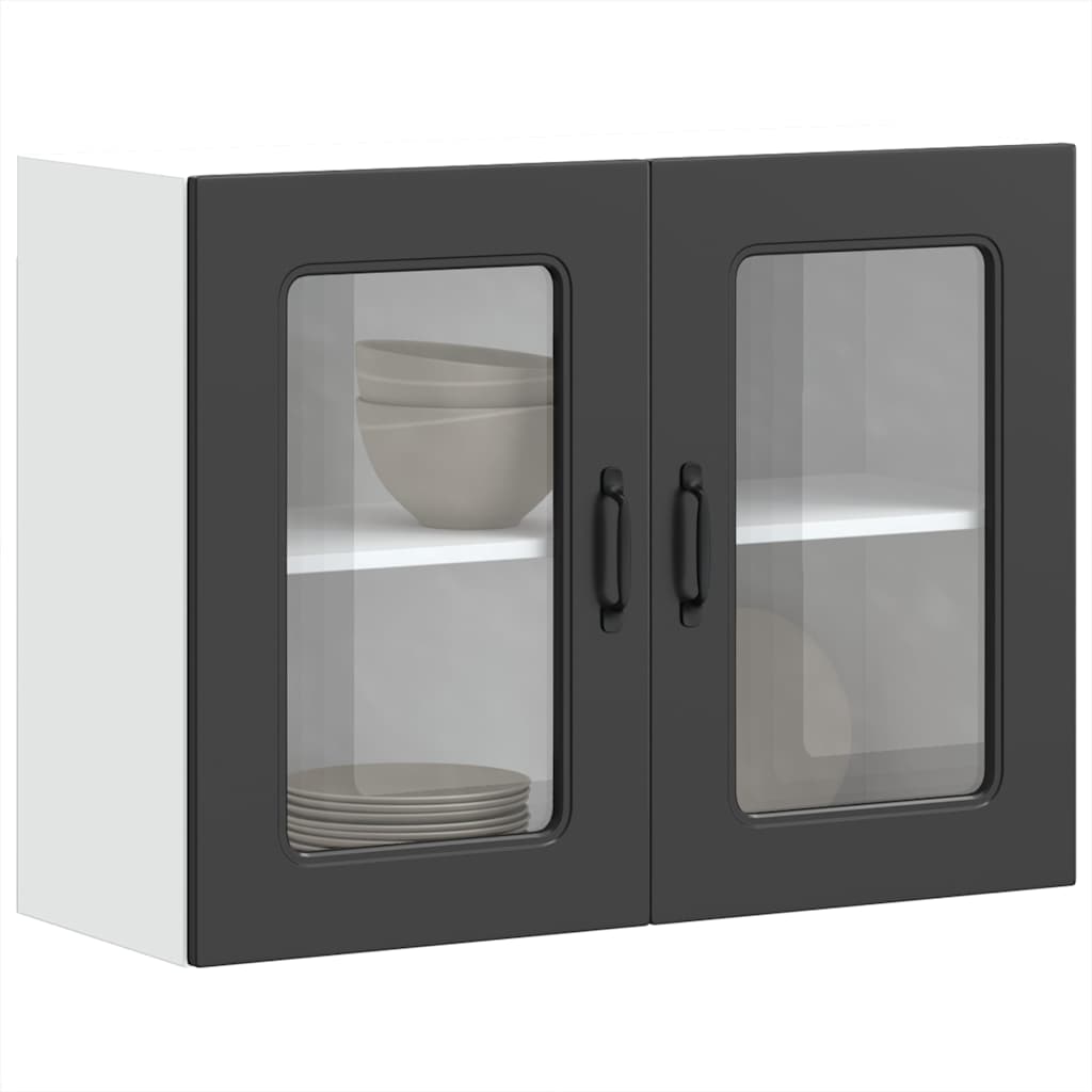 Kitchen Wall Cabinet with Glass Door Kalmar Black Engineered Wood