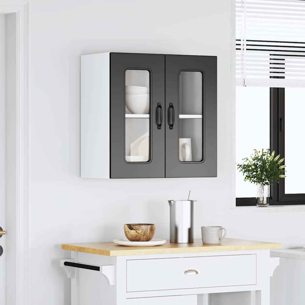 Kitchen Wall Cabinet with Glass Door Kalmar Black Engineered Wood