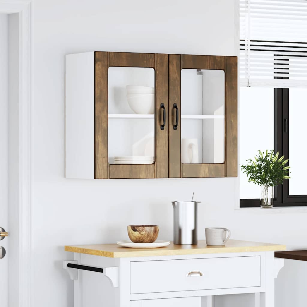 Kitchen Wall Cabinet with Glass Door Lucca Smoked Oak Engineered Wood