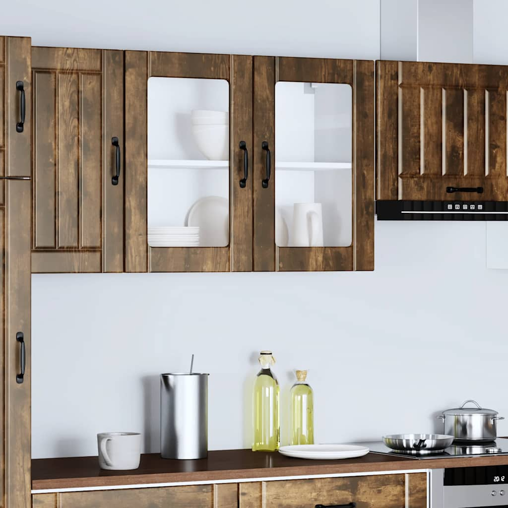 Kitchen Wall Cabinet with Glass Door Lucca Smoked Oak Engineered Wood