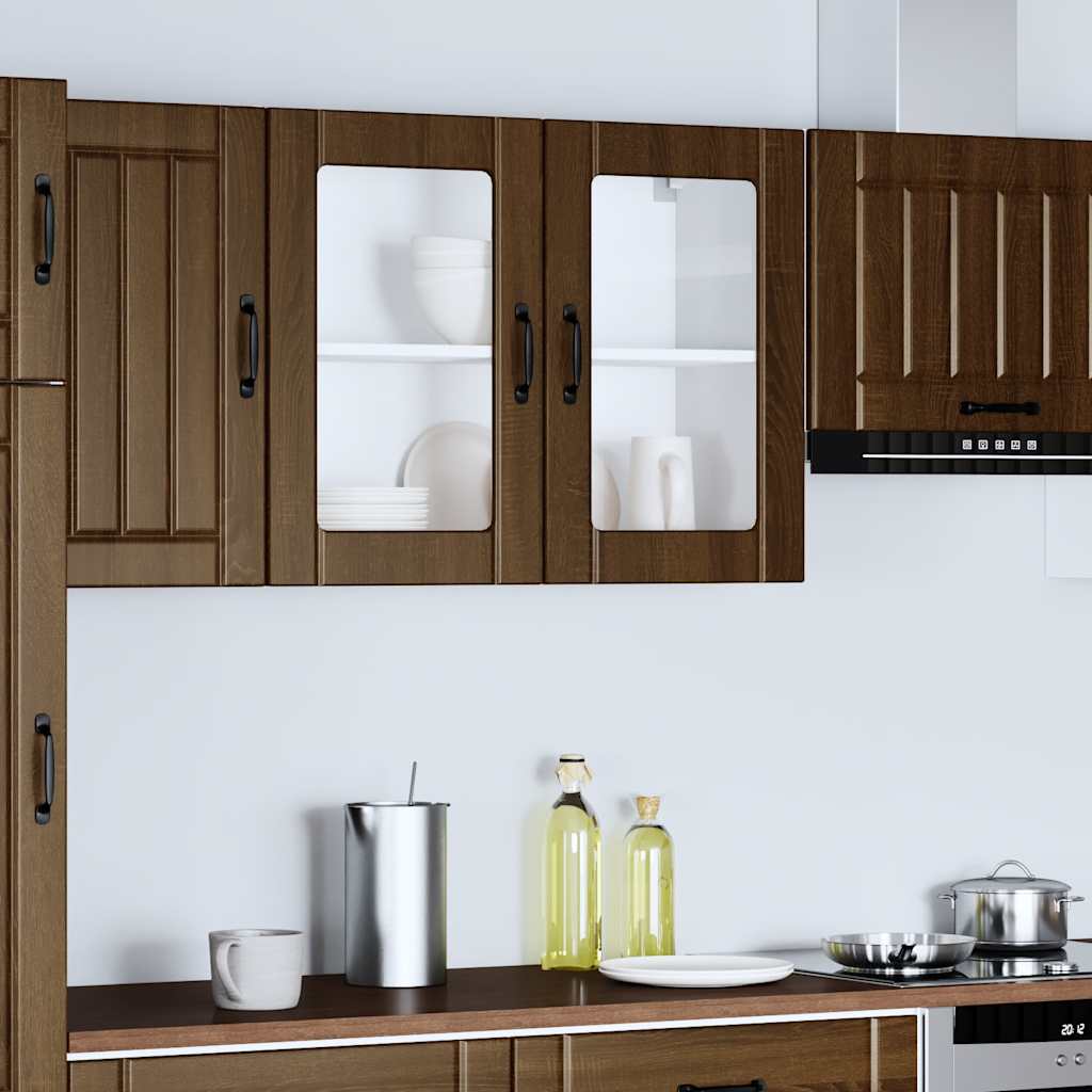 Kitchen Wall Cabinet with Glass Door Lucca Brown Oak Engineered Wood