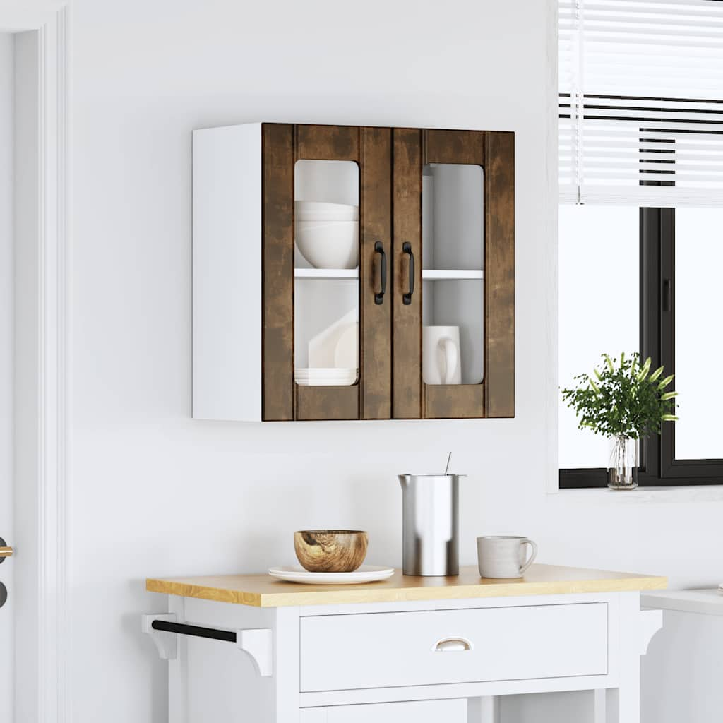 Kitchen Wall Cabinet with Glass Door Lucca Smoked Oak Engineered Wood