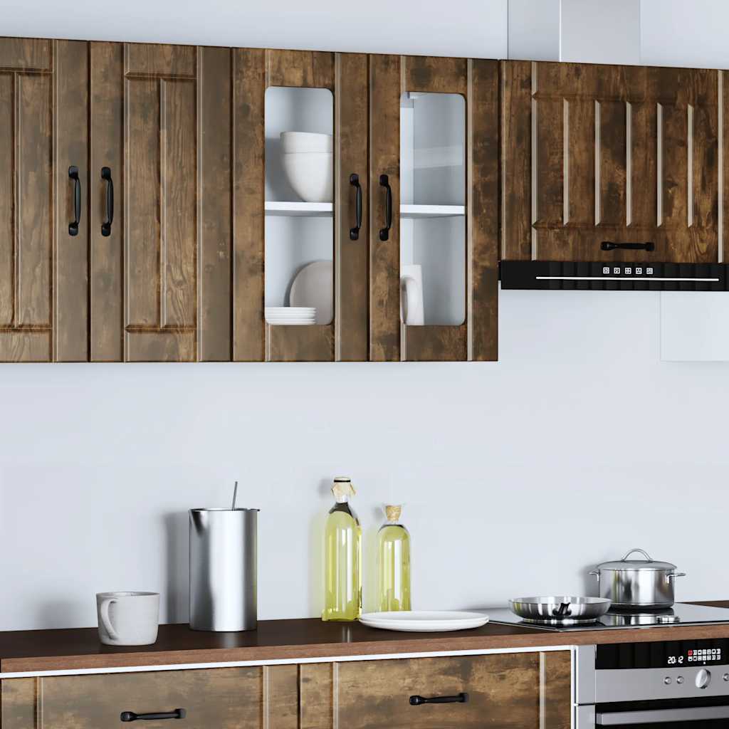 Kitchen Wall Cabinet with Glass Door Lucca Smoked Oak Engineered Wood