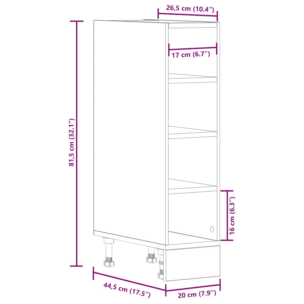 Bottom Cabinet Riga Concrete Grey 20x44.5x81.5 cm Engineered Wood