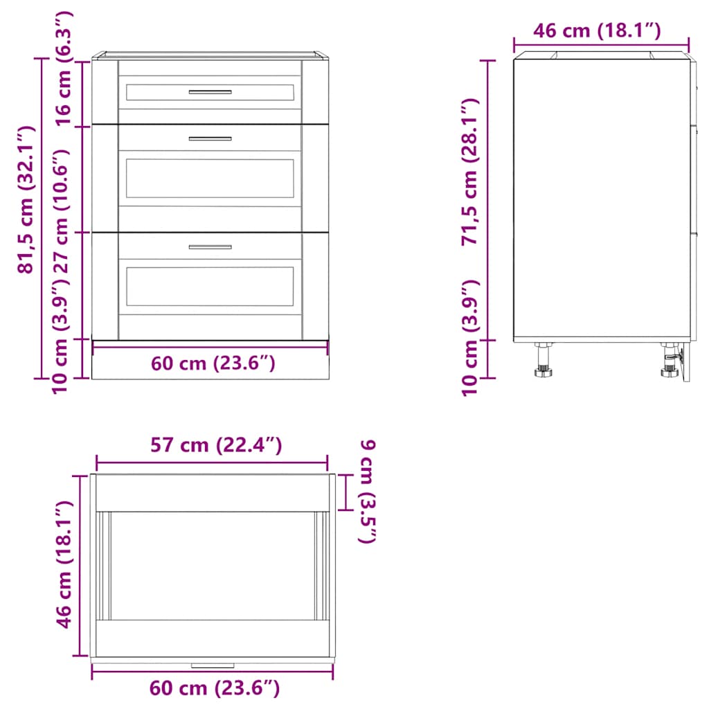 Kitchen Base Cabinet Porto Black Engineered Wood