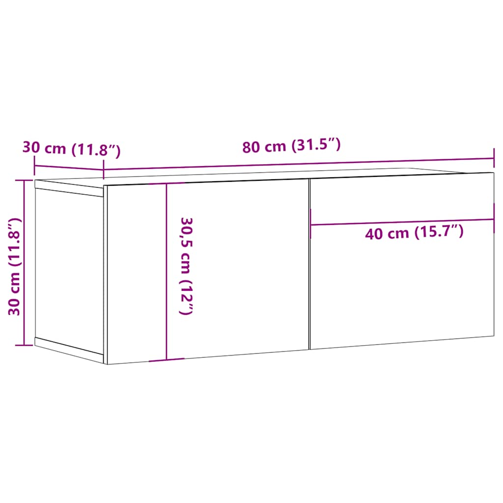 Wall Mounted TV Cabinet Old Wood 80x30x30 cm Engineered Wood