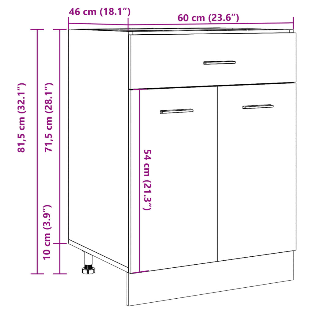 Drawer Bottom Cabinet Lyon Old Wood 60x46x81.5 cm Engineered Wood