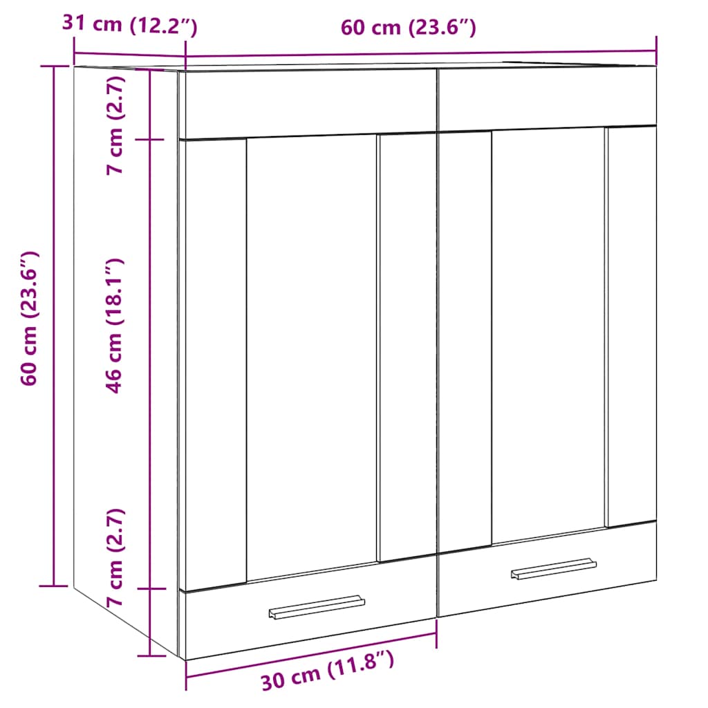 Kitchen Wall Cabinet Lyon with Glass Door Old Wood 60x31x60 cm