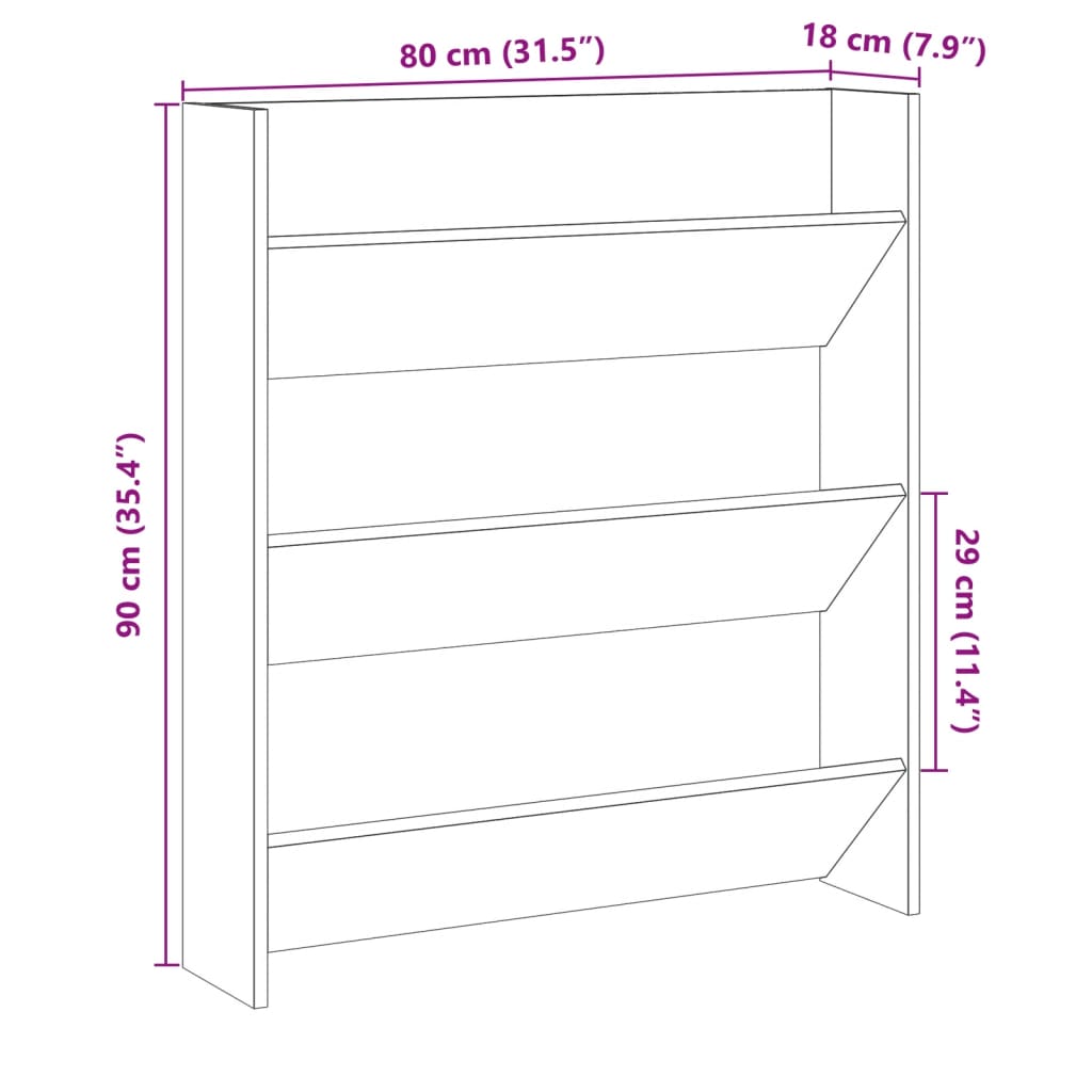 Wall Shoe Cabinet Old Wood 80x18x90 cm Engineered Wood