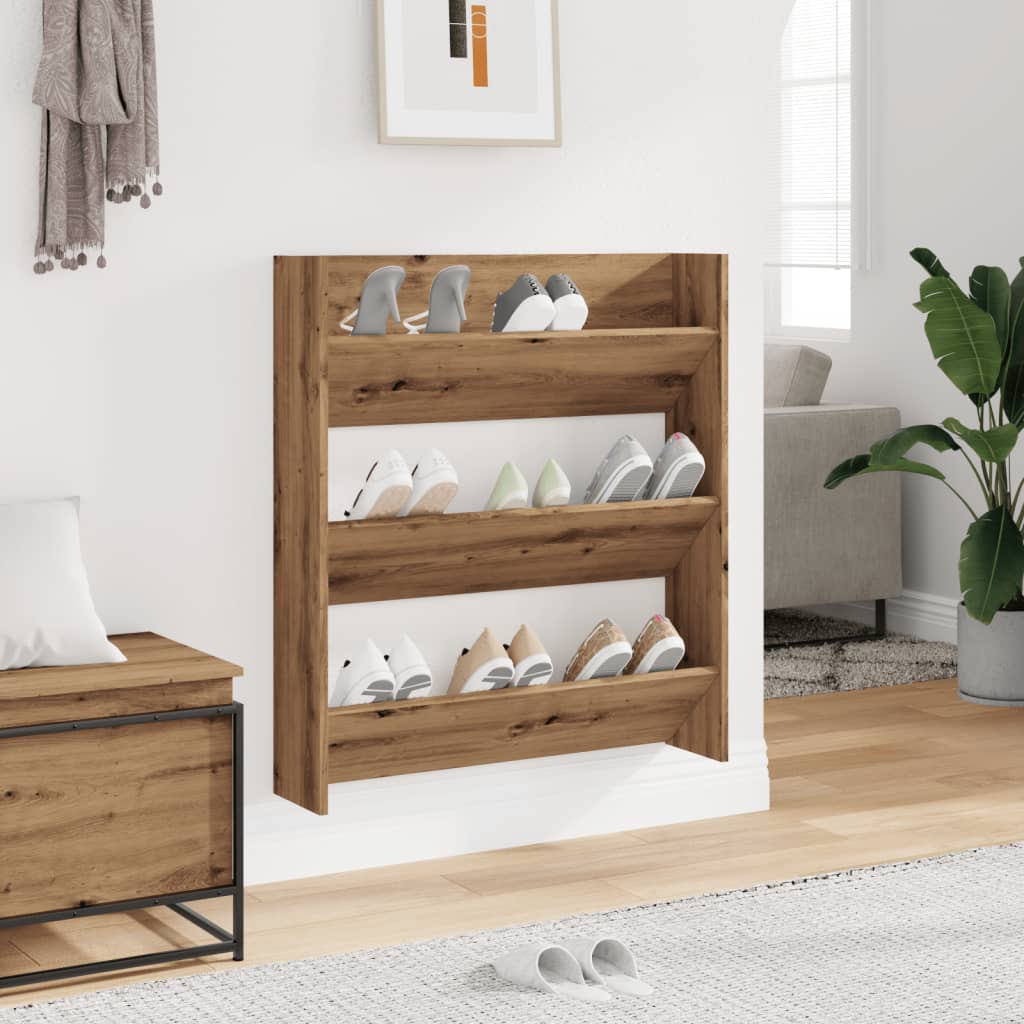 Wall Shoe Cabinet Artisan Oak 80x18x90 cm Engineered Wood